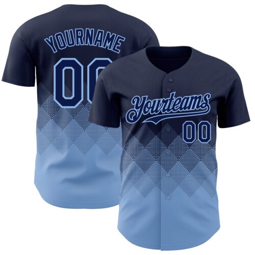 3DPattern7294 Custom Navy Light Blue 3D Gradient Square Shape Authentic Baseball Jersey