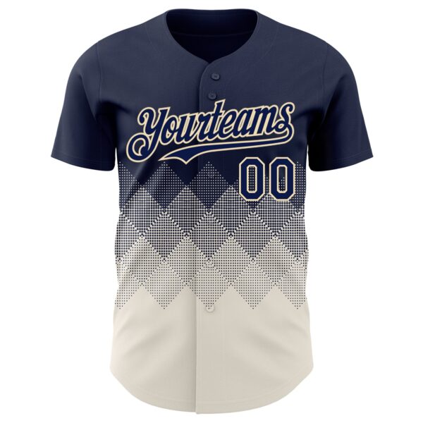 Custom Navy Cream 3D Gradient Square Shape Authentic Baseball Jersey