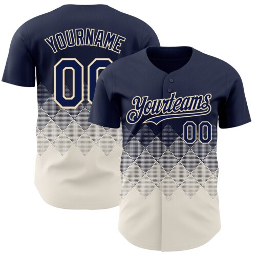 3DPattern7295 Custom Navy Cream 3D Gradient Square Shape Authentic Baseball Jersey