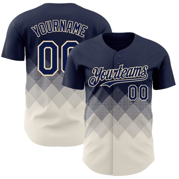 Custom Navy Cream 3D Gradient Square Shape Authentic Baseball Jersey