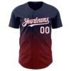Custom Navy White-Crimson 3D Gradient Square Shape Authentic Baseball Jersey