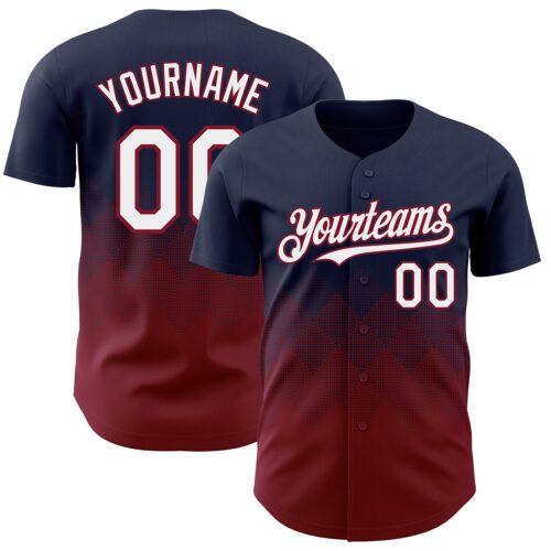 3DPattern7296 Custom Navy White-Crimson 3D Gradient Square Shape Authentic Baseball Jersey