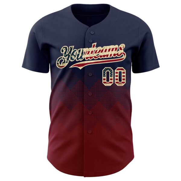 Custom Navy Vintage USA Flag Crimson-Cream 3D Gradient Square Shape Authentic Baseball Jersey