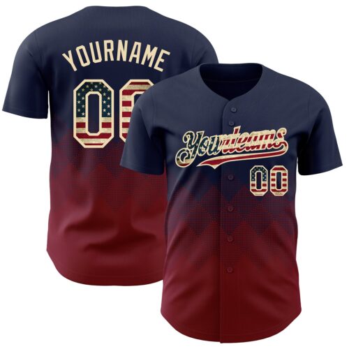 3DPattern7297 Custom Navy Vintage USA Flag Crimson-Cream 3D Gradient Square Shape Authentic Baseball Jersey