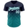 Custom Navy White-Teal 3D Gradient Square Shape Authentic Baseball Jersey