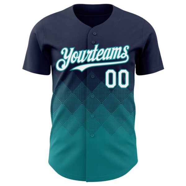 Custom Navy White-Teal 3D Gradient Square Shape Authentic Baseball Jersey