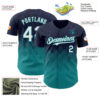 Custom Navy White-Teal 3D Gradient Square Shape Authentic Baseball Jersey