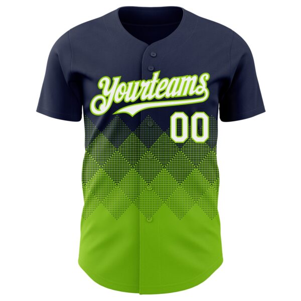 Custom Navy White-Neon Green 3D Gradient Square Shape Authentic Baseball Jersey