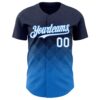 Custom Navy White-Electric Blue 3D Gradient Square Shape Authentic Baseball Jersey