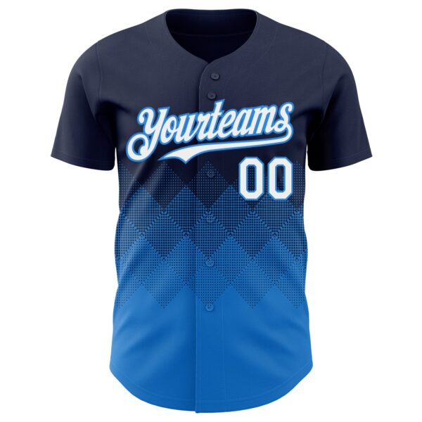 Custom Navy White-Electric Blue 3D Gradient Square Shape Authentic Baseball Jersey