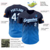 Custom Navy White-Electric Blue 3D Gradient Square Shape Authentic Baseball Jersey