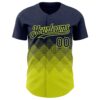 Custom Navy Neon Yellow 3D Gradient Square Shape Authentic Baseball Jersey