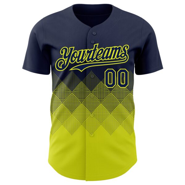 Custom Navy Neon Yellow 3D Gradient Square Shape Authentic Baseball Jersey