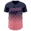 Custom Navy Medium Pink 3D Gradient Square Shape Authentic Baseball Jersey