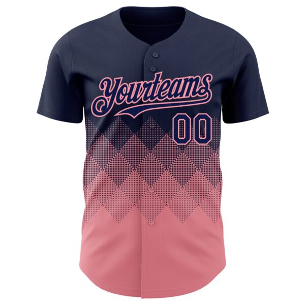 Custom Navy Medium Pink 3D Gradient Square Shape Authentic Baseball Jersey