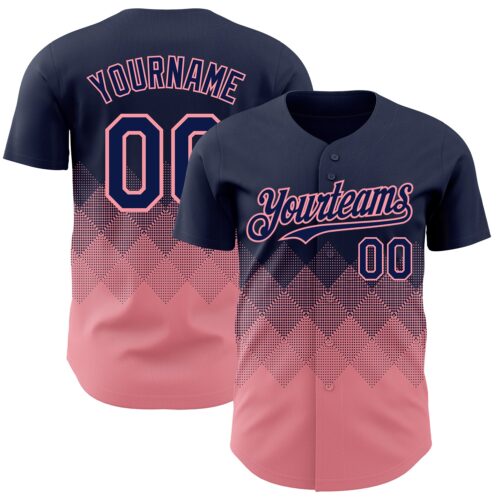 3DPattern7302 Custom Navy Medium Pink 3D Gradient Square Shape Authentic Baseball Jersey