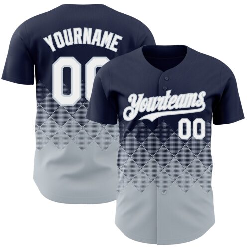 3DPattern7303 Custom Navy White-Silver 3D Gradient Square Shape Authentic Baseball Jersey