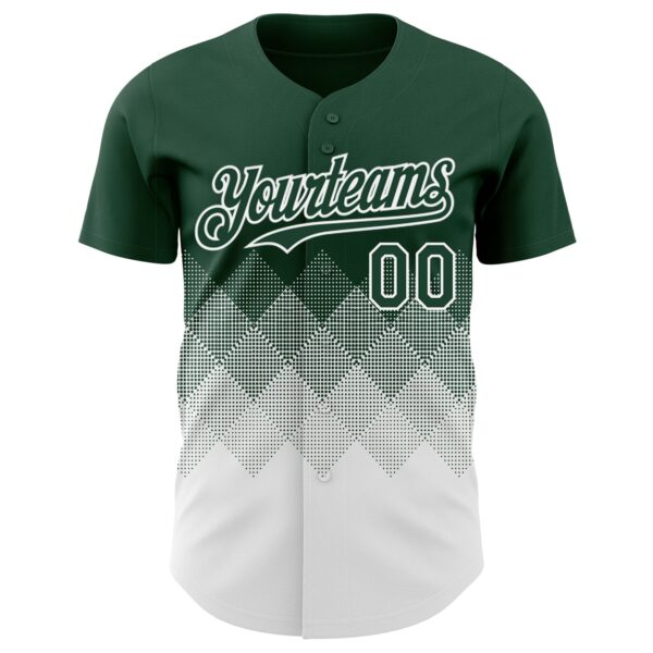 Custom Green White 3D Gradient Square Shape Authentic Baseball Jersey