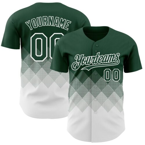 3DPattern7304 Custom Green White 3D Gradient Square Shape Authentic Baseball Jersey