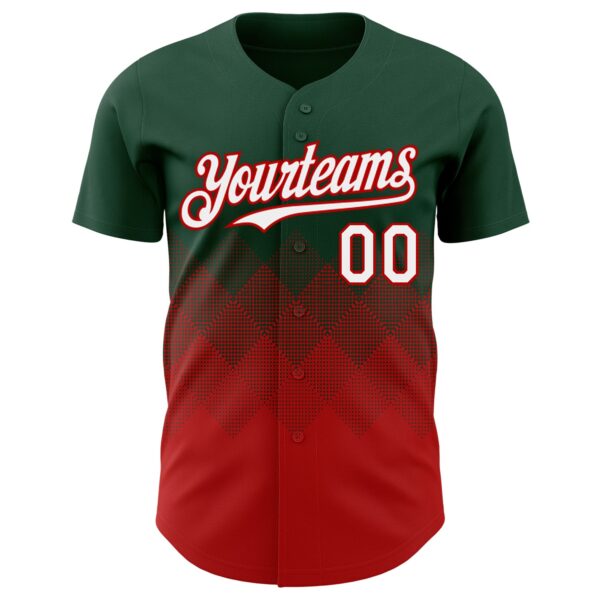 Custom Green White-Red 3D Gradient Square Shape Authentic Baseball Jersey