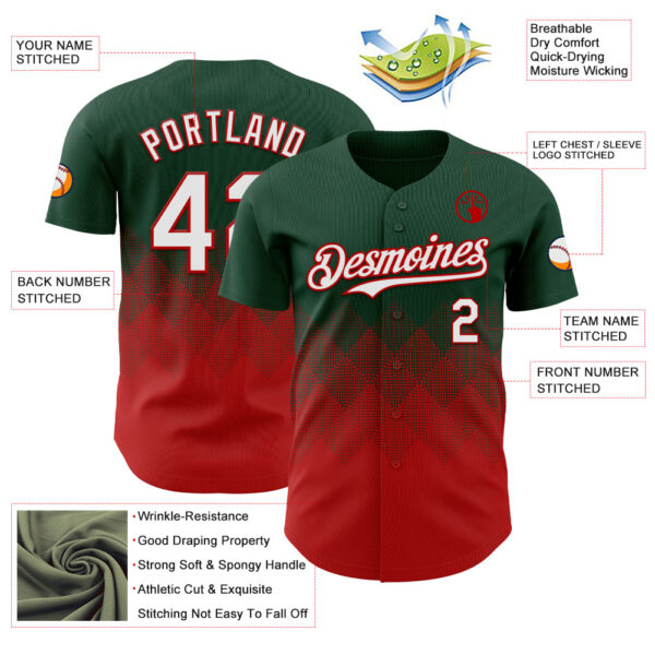 Custom Green White-Red 3D Gradient Square Shape Authentic Baseball Jersey