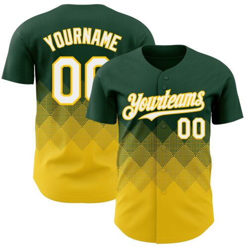 3DPattern7306 Custom Green White-Yellow 3D Gradient Square Shape Authentic Baseball Jersey