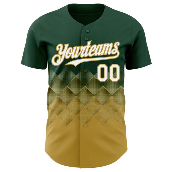 Custom Green White-Old Gold 3D Gradient Square Shape Authentic Baseball Jersey