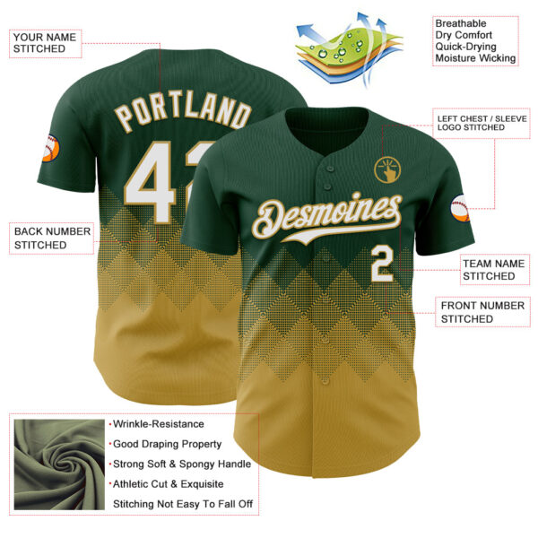 Custom Green White-Old Gold 3D Gradient Square Shape Authentic Baseball Jersey