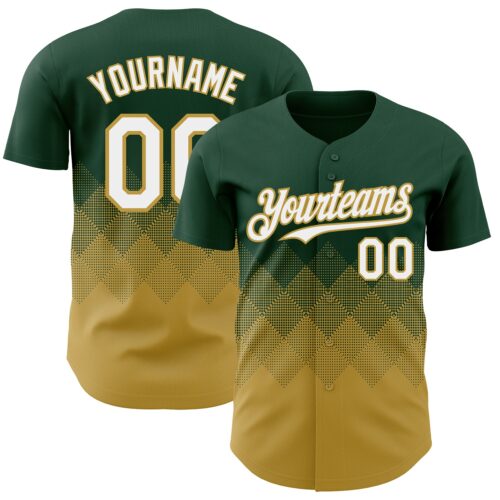 3DPattern7307 Custom Green White-Old Gold 3D Gradient Square Shape Authentic Baseball Jersey