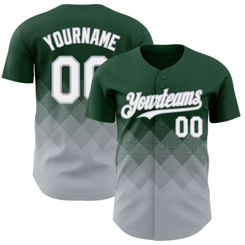 3DPattern7308 Custom Green White-Gray 3D Gradient Square Shape Authentic Baseball Jersey