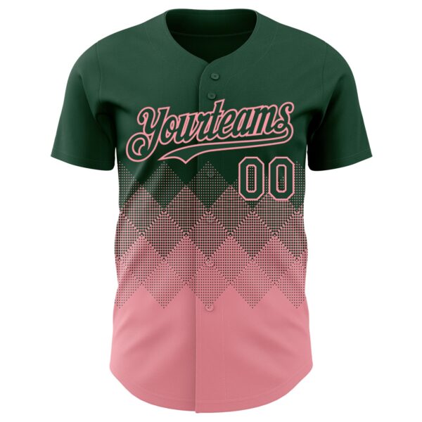 Custom Green Medium Pink 3D Gradient Square Shape Authentic Baseball Jersey