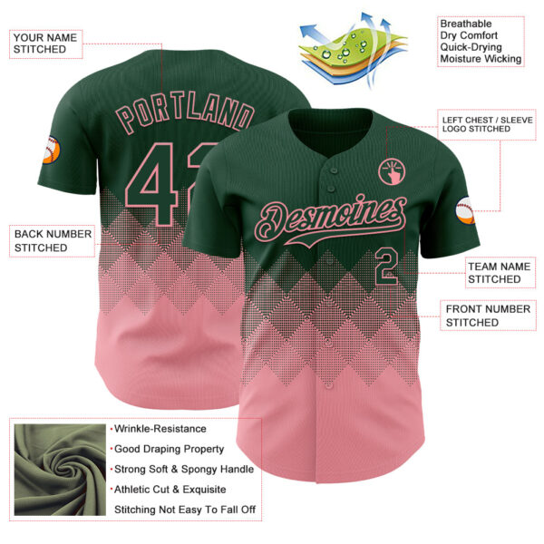 Custom Green Medium Pink 3D Gradient Square Shape Authentic Baseball Jersey