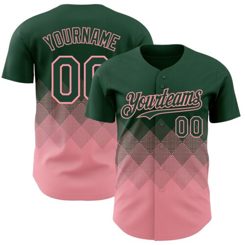 3DPattern7309 Custom Green Medium Pink 3D Gradient Square Shape Authentic Baseball Jersey
