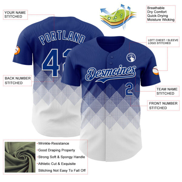 Custom Royal White 3D Gradient Square Shape Authentic Baseball Jersey