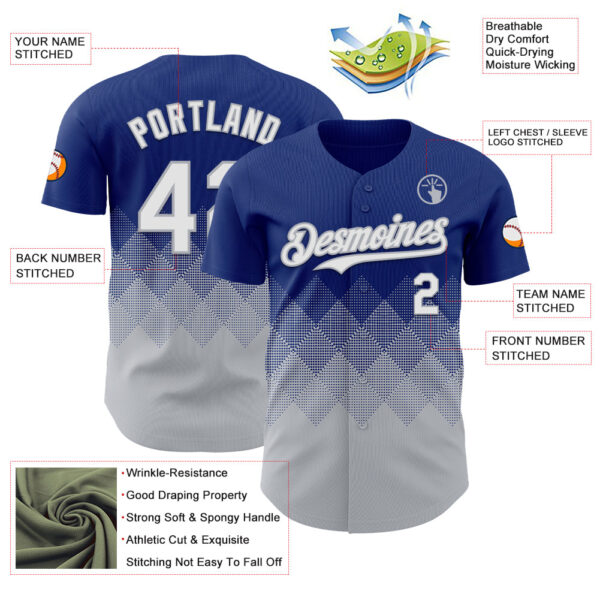 Custom Royal White-Gray 3D Gradient Square Shape Authentic Baseball Jersey