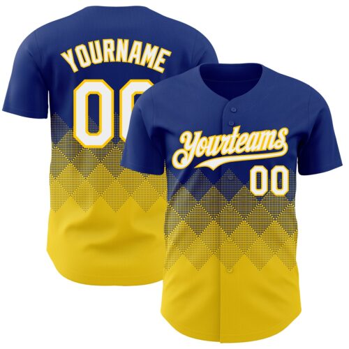 3DPattern7313 Custom Royal White-Yellow 3D Gradient Square Shape Authentic Baseball Jersey