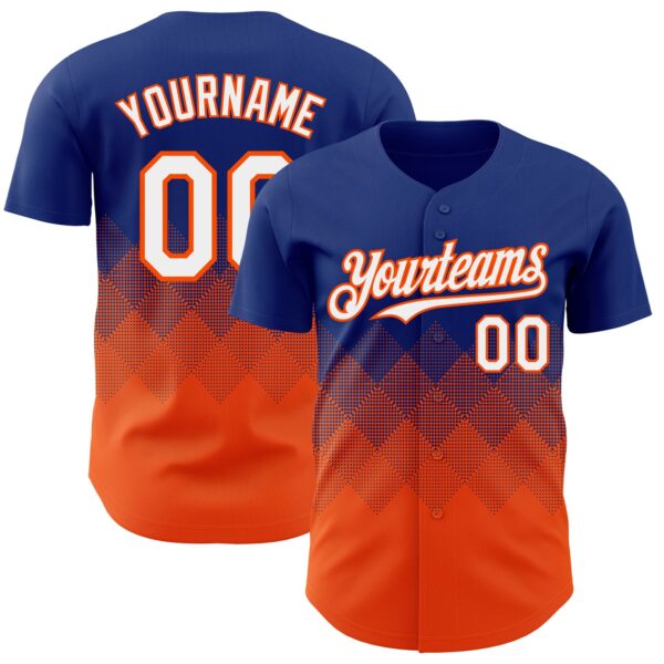 Custom Royal White-Orange 3D Gradient Square Shape Authentic Baseball Jersey