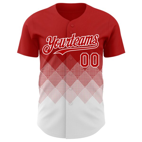 Custom Red White 3D Gradient Square Shape Authentic Baseball Jersey