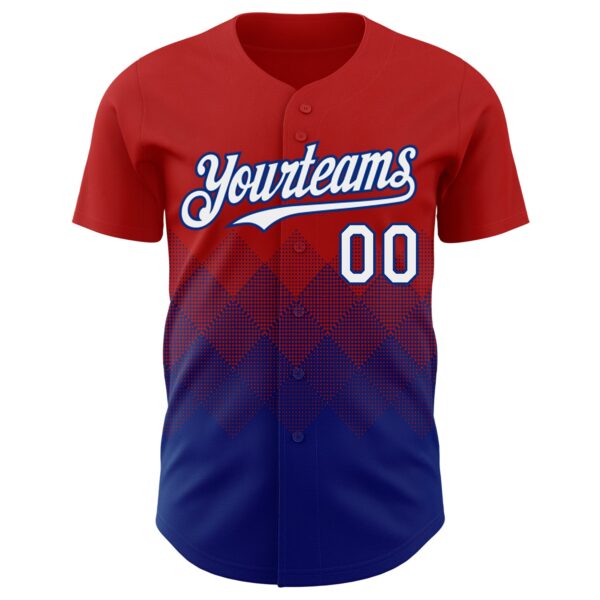 Custom Red White-Royal 3D Gradient Square Shape Authentic Baseball Jersey