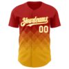 Custom Red White-Gold 3D Gradient Square Shape Authentic Baseball Jersey