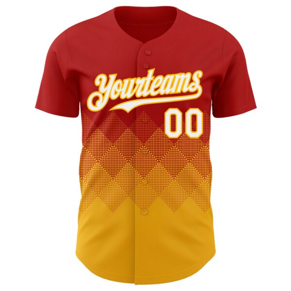 Custom Red White-Gold 3D Gradient Square Shape Authentic Baseball Jersey