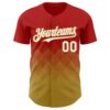 Custom Red White-Old Gold 3D Gradient Square Shape Authentic Baseball Jersey