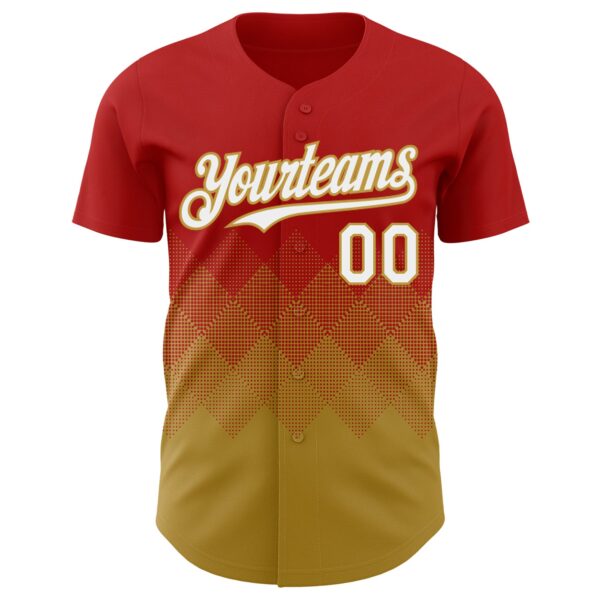 Custom Red White-Old Gold 3D Gradient Square Shape Authentic Baseball Jersey