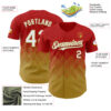 Custom Red White-Old Gold 3D Gradient Square Shape Authentic Baseball Jersey