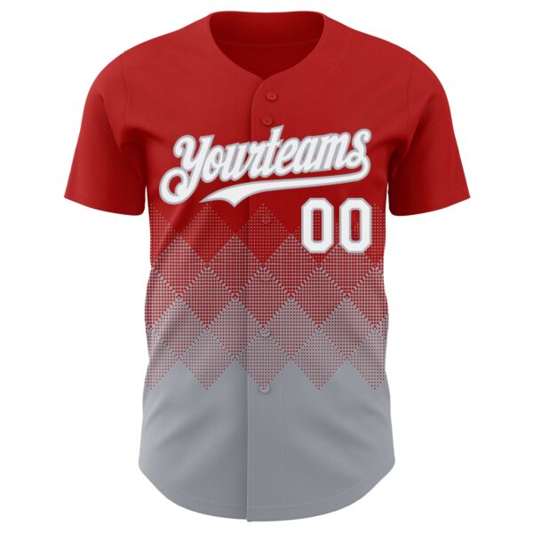 Custom Red White-Gray 3D Gradient Square Shape Authentic Baseball Jersey