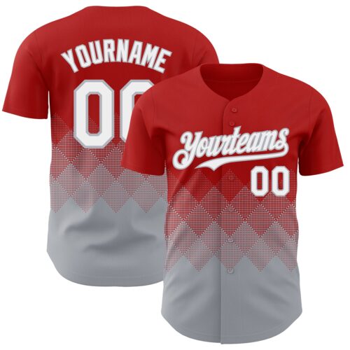 3DPattern7320 Custom Red White-Gray 3D Gradient Square Shape Authentic Baseball Jersey