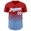 Custom Red White-Light Blue 3D Gradient Square Shape Authentic Baseball Jersey