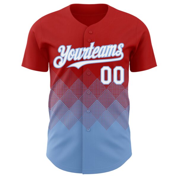 Custom Red White-Light Blue 3D Gradient Square Shape Authentic Baseball Jersey