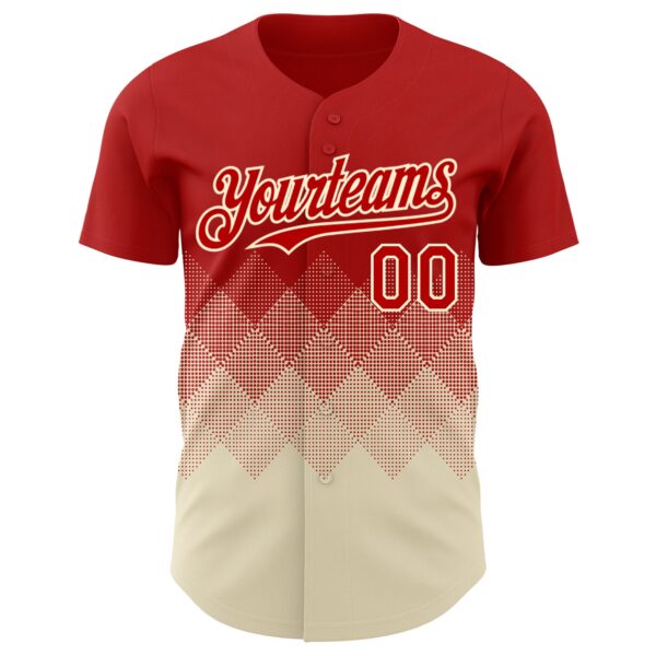 Custom Red Cream 3D Gradient Square Shape Authentic Baseball Jersey