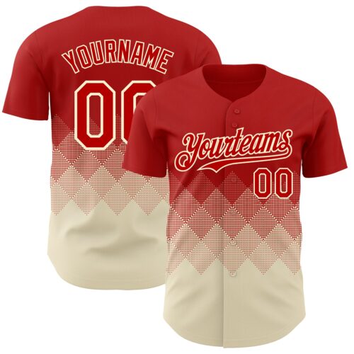 3DPattern7322 Custom Red Cream 3D Gradient Square Shape Authentic Baseball Jersey